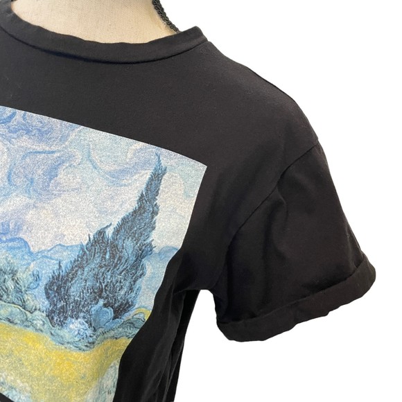 FRENCH PASTRY BLACK VAN GOGH CUFFED SLEEVE TEE T SHIRT TOP MEDIUM - Picture 4 of 10